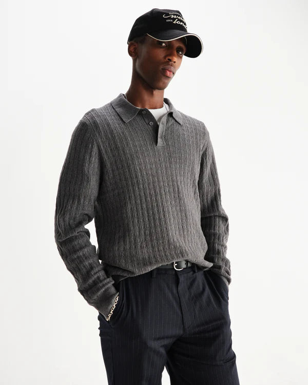 WAX LONDON Oban Polo Diamond Stripe | Grey Marl LEO BOUTIQUE