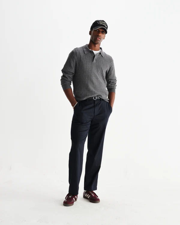 WAX LONDON Oban Polo Diamond Stripe | Grey Marl LEO BOUTIQUE