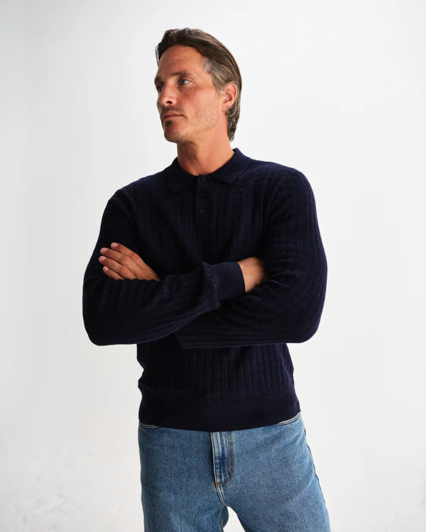 WAX LONDON Oban Polo Diamond Stripe | Navy LEO BOUTIQUE