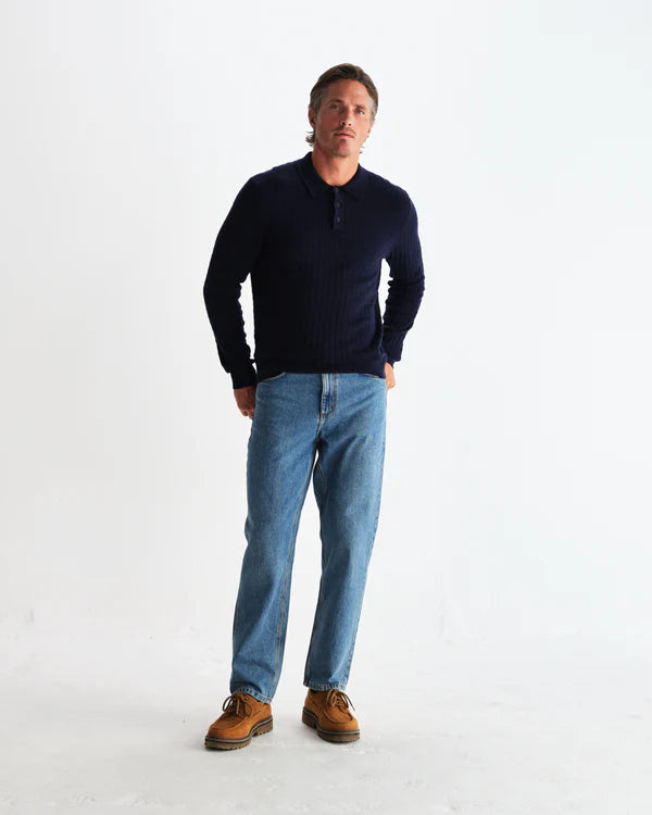 WAX LONDON Oban Polo Diamond Stripe | Navy LEO BOUTIQUE