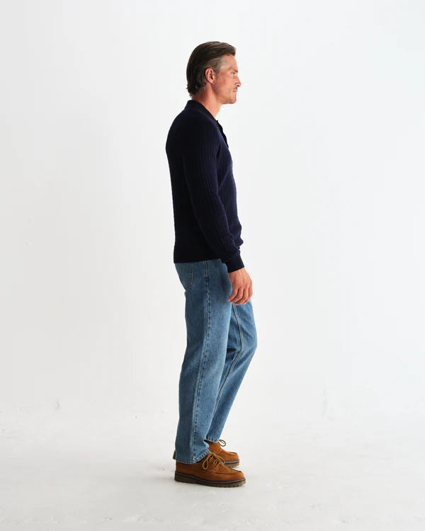 WAX LONDON Oban Polo Diamond Stripe | Navy LEO BOUTIQUE