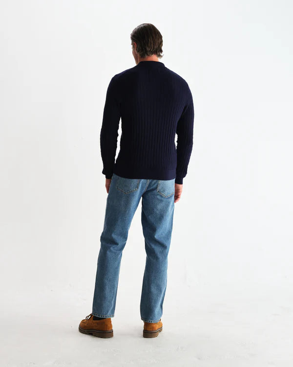 WAX LONDON Oban Polo Diamond Stripe | Navy LEO BOUTIQUE