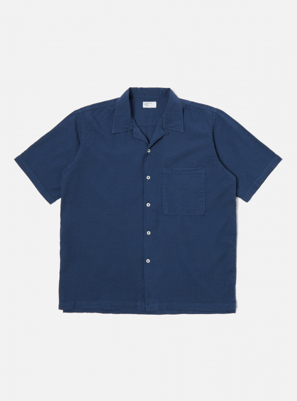Universal Works Camp II shirt Onda Cotton | Navy LEO BOUTIQUE 
