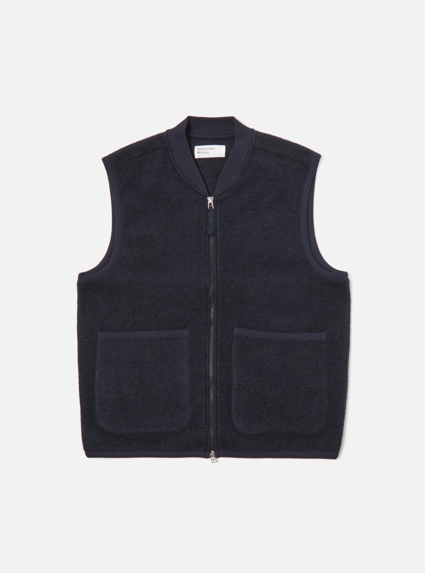 UNIVERSAL WORKS Zip Waistcoat | Navy LEO BOUTIQUE