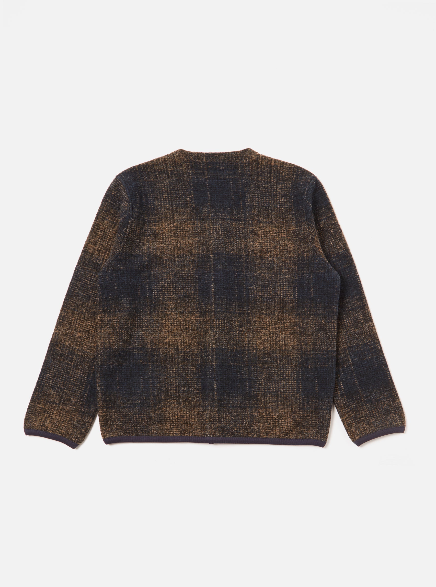 UNIVERSAL WORKS Check Fleece Cardigan | Navy/Sand Check LEO BOUTIQUE