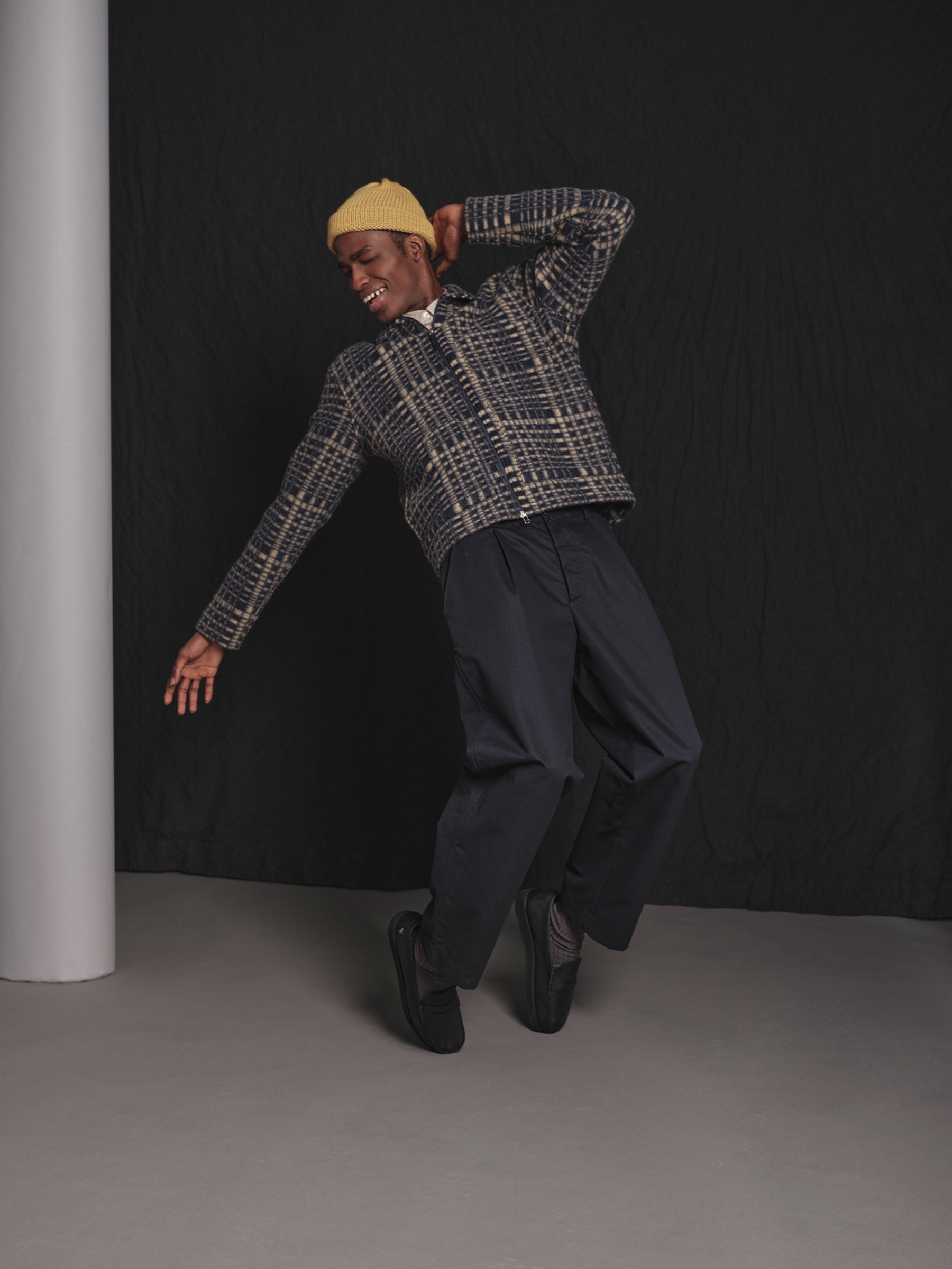 UNIVERSAL WORKS Zip Uniform Jacket | Navy Check LEO BOUTIQUE