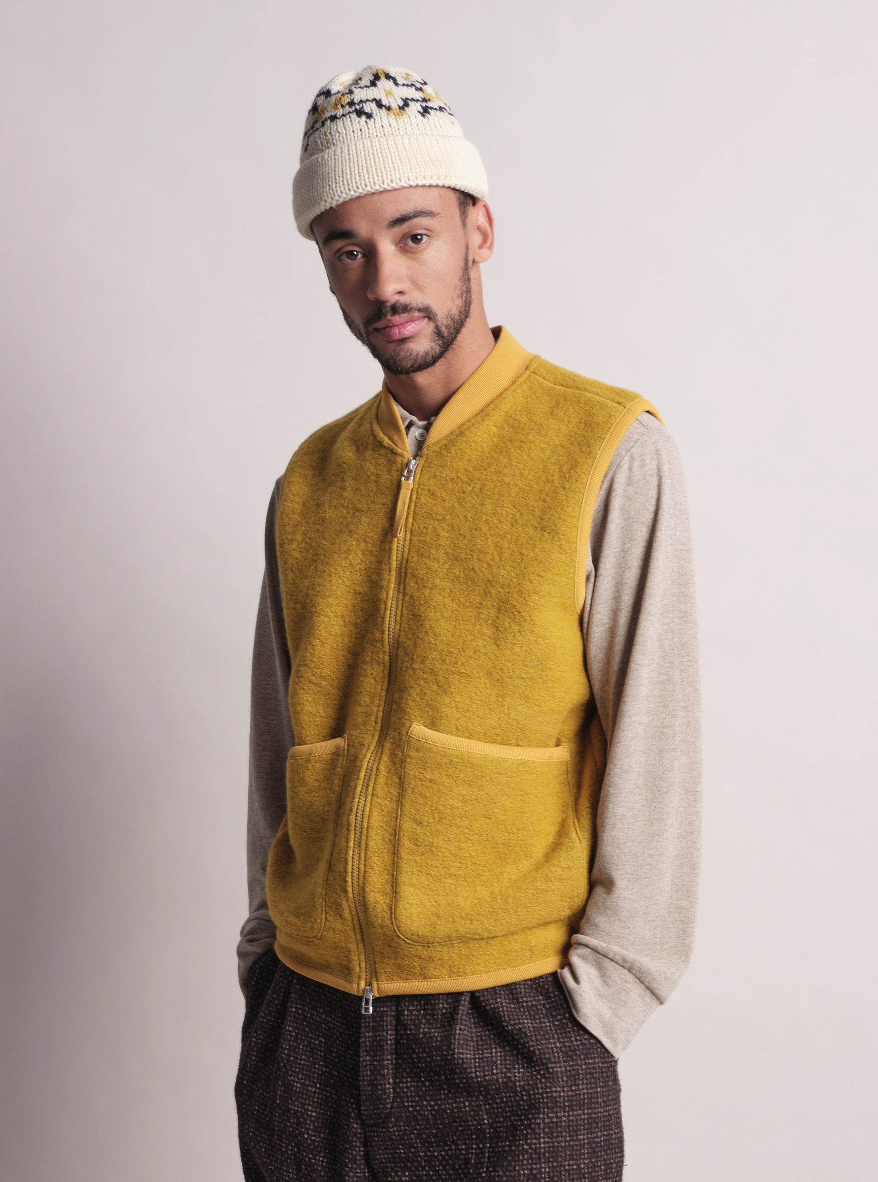 UNIVERSAL WORKS Zip Waistcoat | Yellow LEO BOUTIQUE
