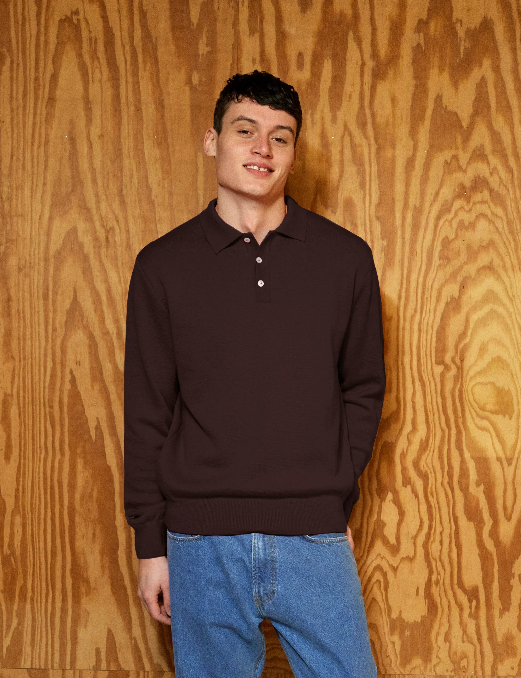 LEO BOUTIQUE Base Merino Polo Knit | Cold Brown Forét