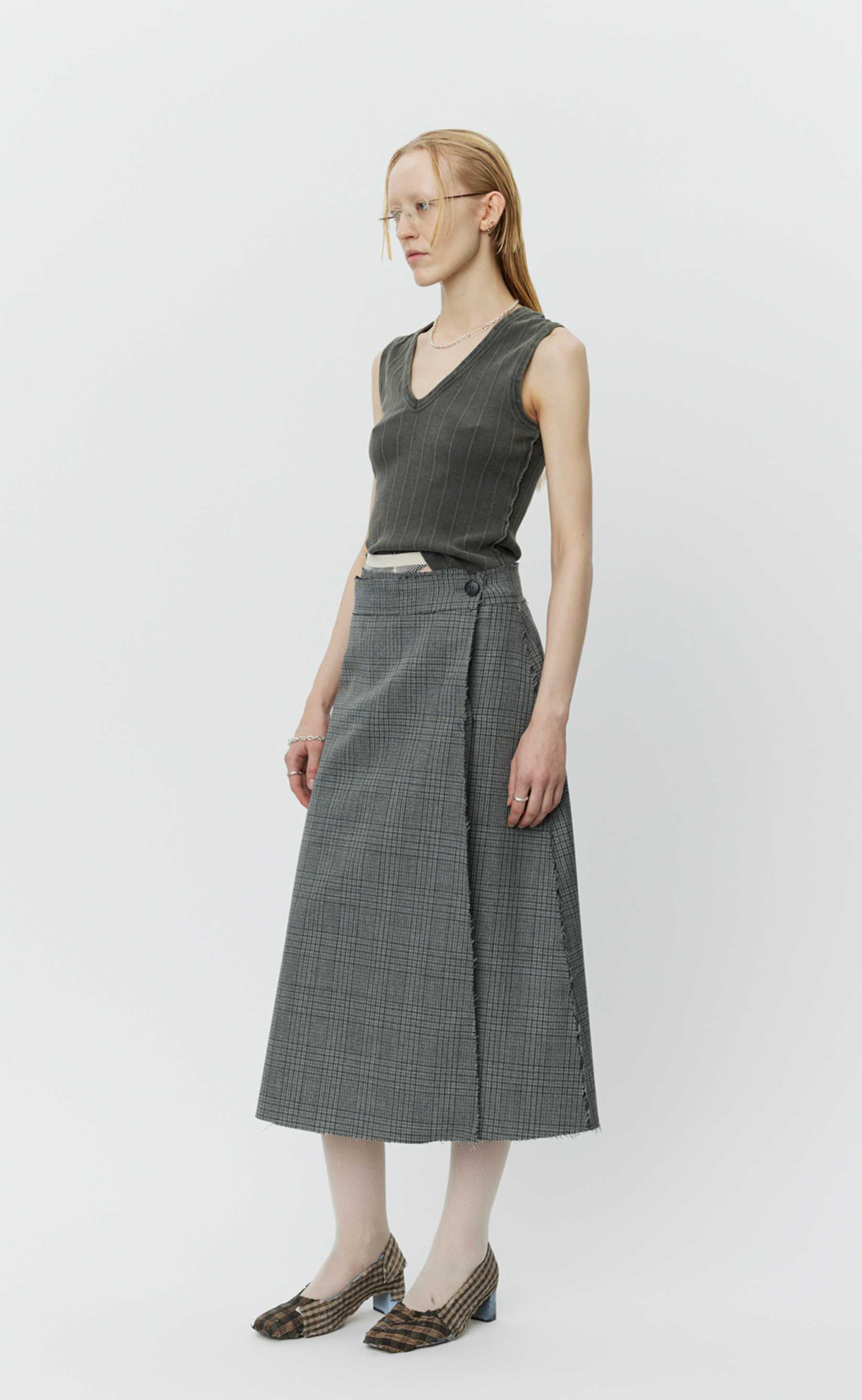 MFPEN Heavy Wool Wrap Skirt | Grey Glen Check LEO BOUTIQUE