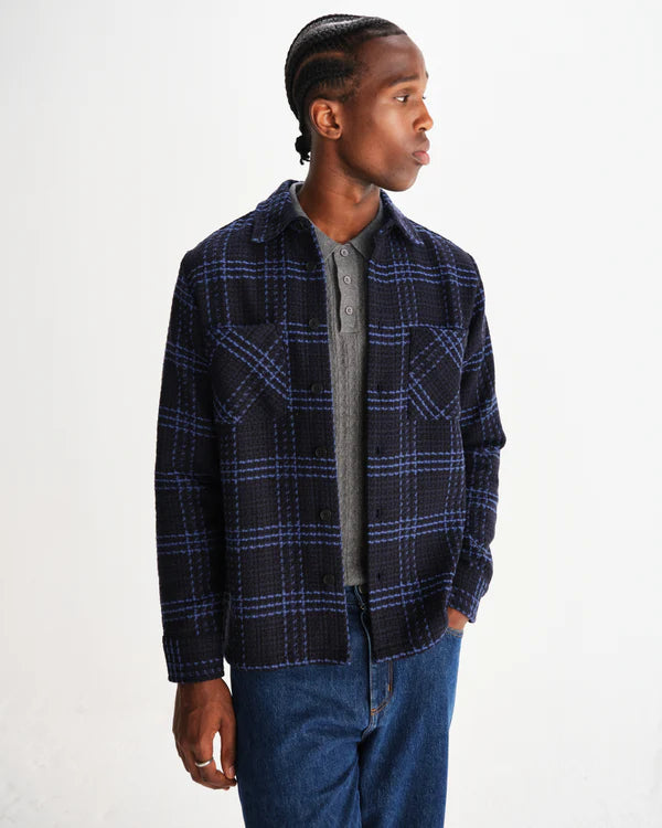 WAX LONDON Whiting OverShirt Stake Check | Navy/Blue LEO BOUTIQUE