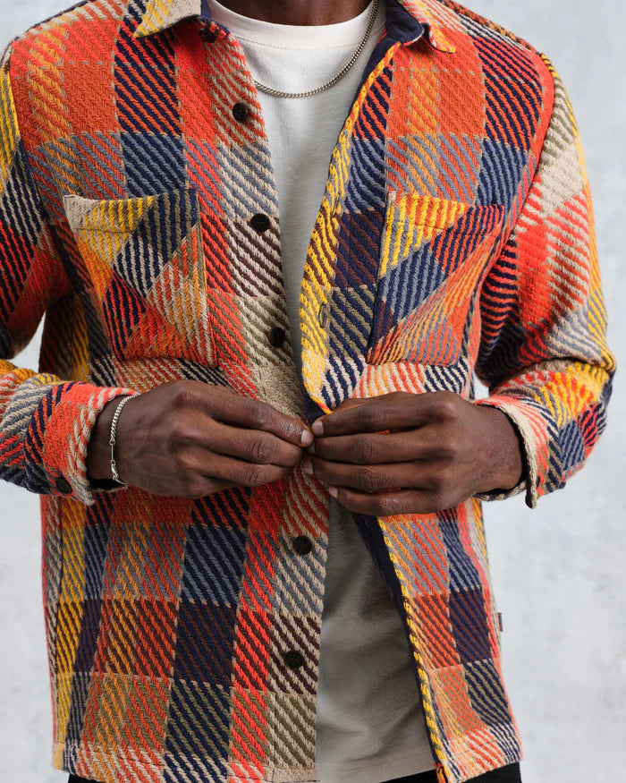 WAX LONDON Whiting Overshirt Pike Check | Orange/Multi LEO BOUTIQUE