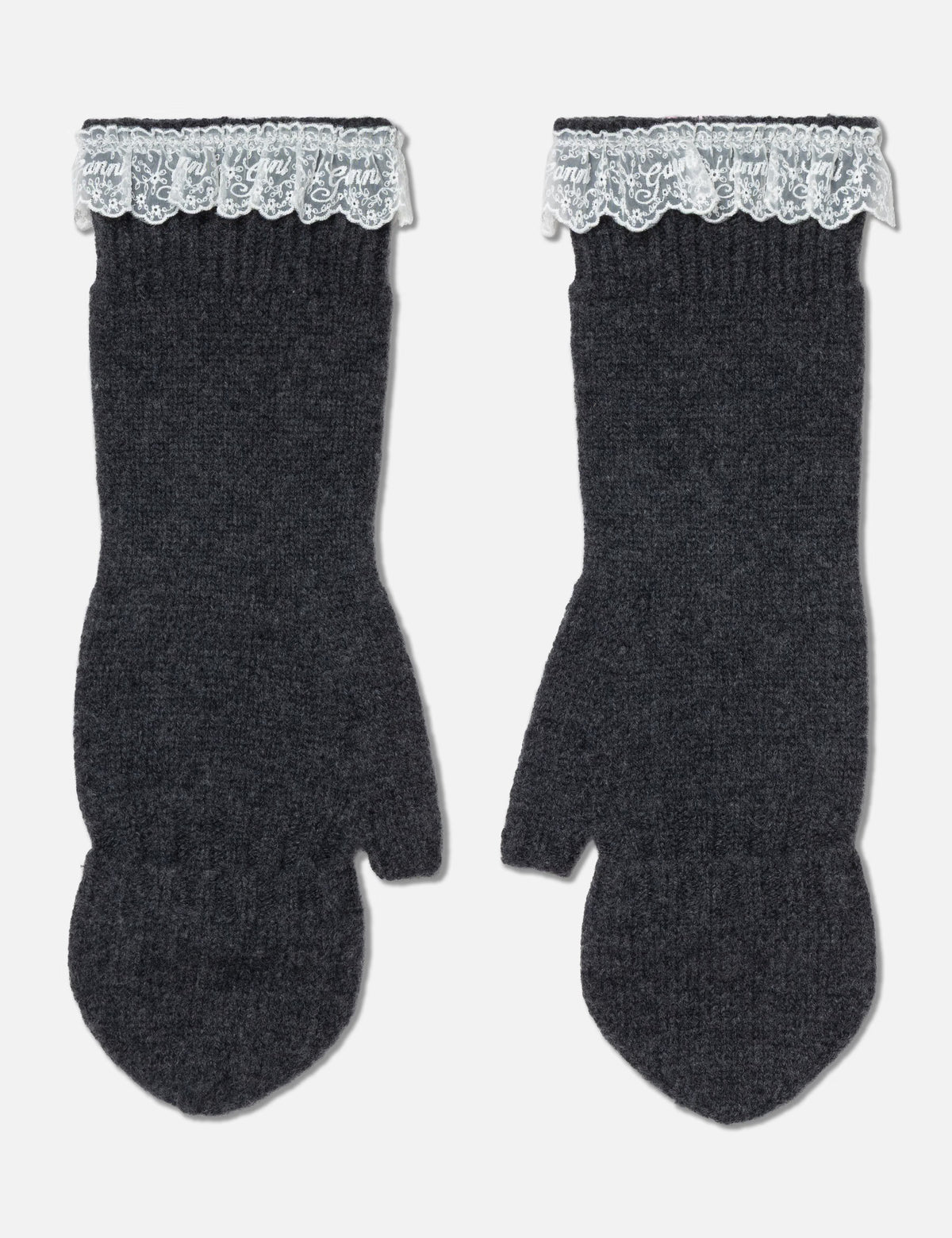 LEO BOUTIQUE Compact Lace Wool Mittens | Phantom GANNI
