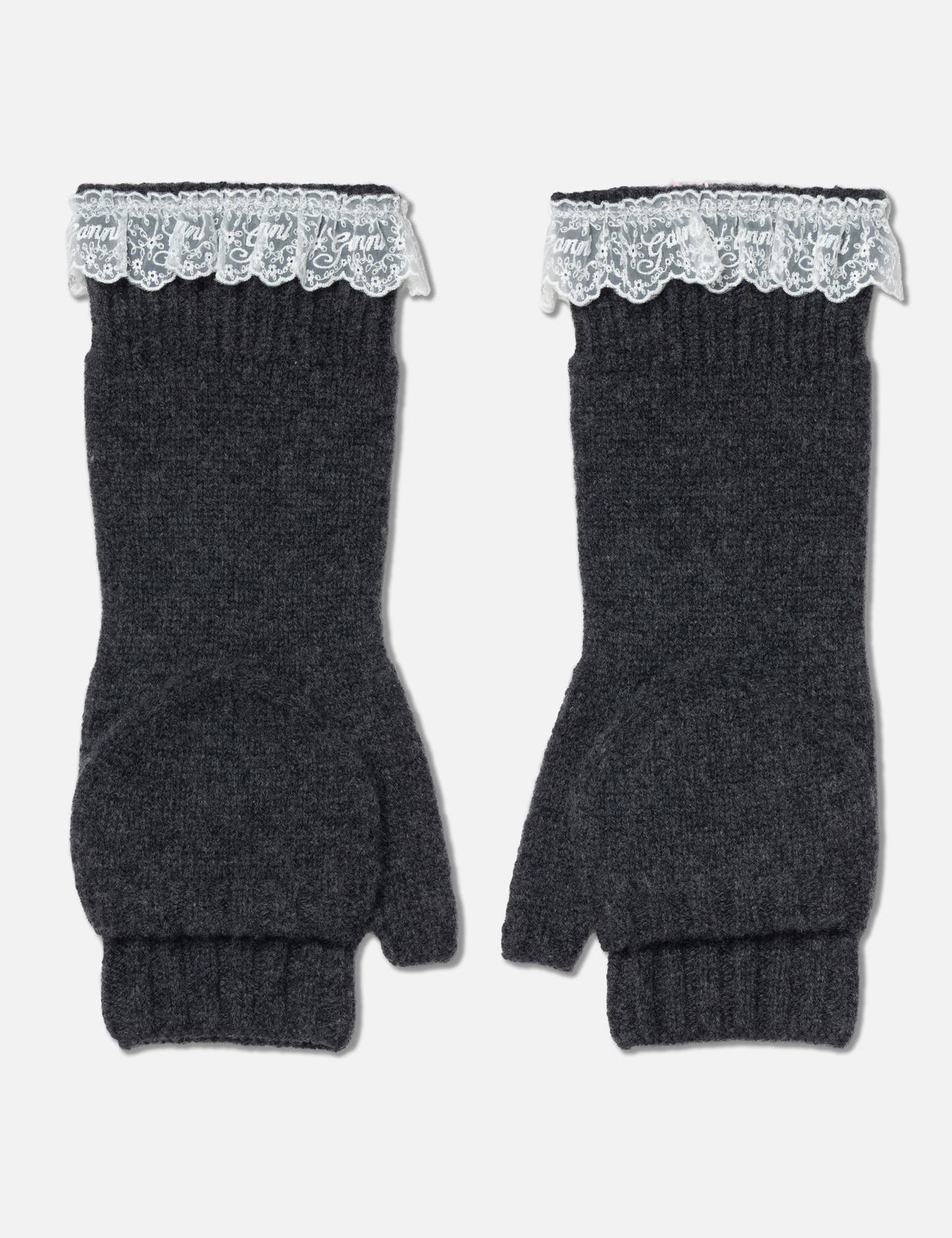 LEO BOUTIQUE Compact Lace Wool Mittens | Phantom GANNI