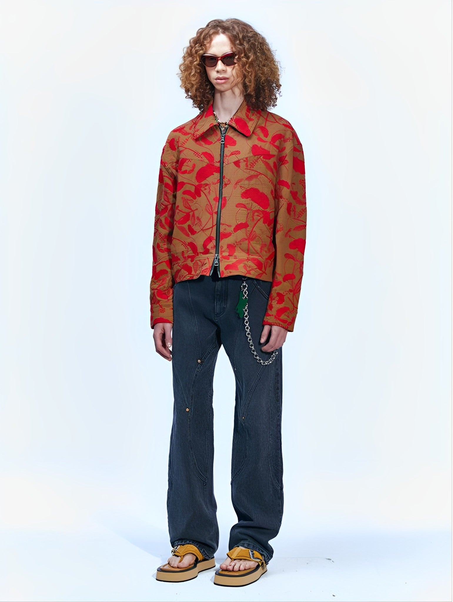 Flower Embroidery Zip-Up Jacket | Beige