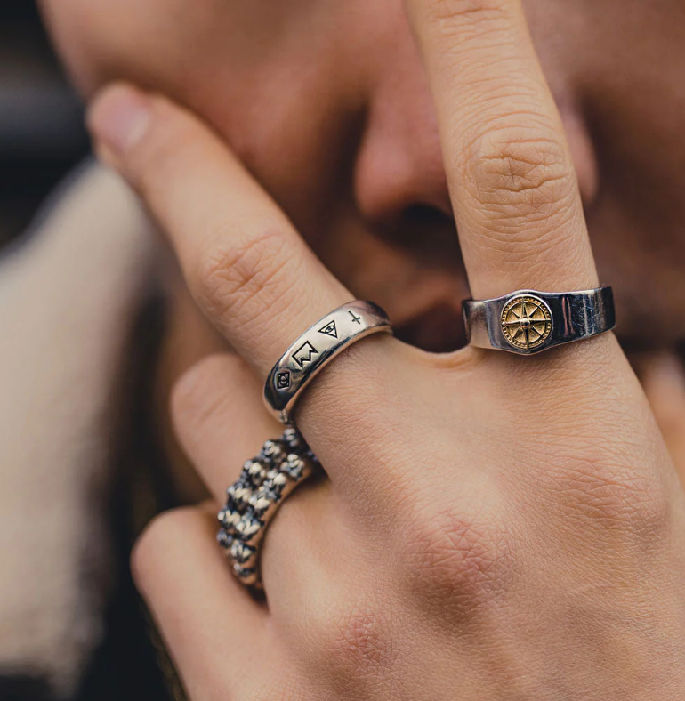 Serge Denimes 4 Symbols Ring | Silver Leo Boutique
